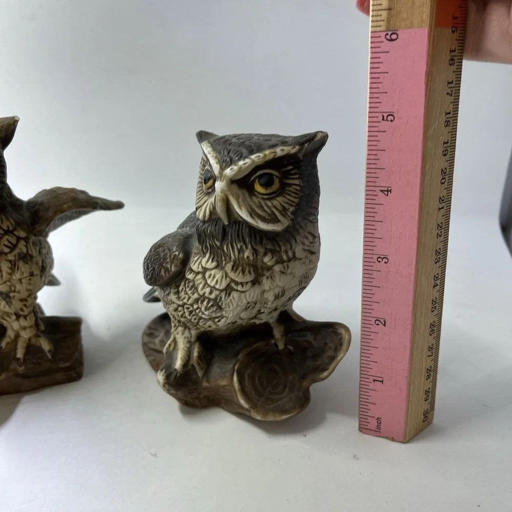 Vintage Homco Porcelain Owl On A Branch Figurines  5 X 4 Inches Set‎ Of 2
